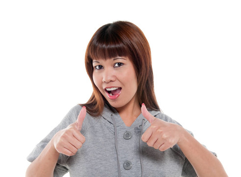快樂的女人豎起大拇指