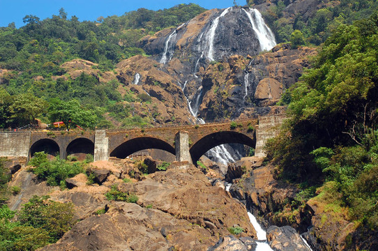 Dudhsagar瀑布和鐵路橋