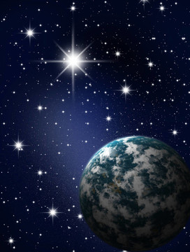 行星在星星的天空