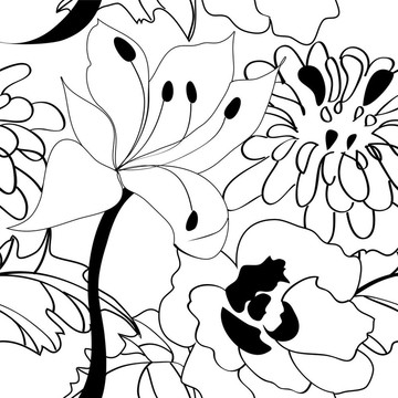 黑白無縫花圖案