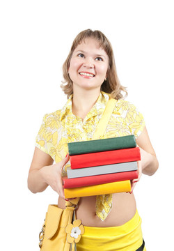 女孩與書籍的白色