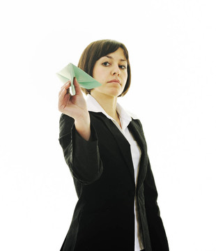 商業(yè)女人扔紙飛機(jī)