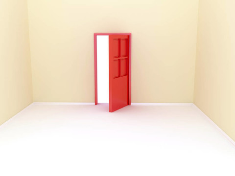帶門房間。3D渲染