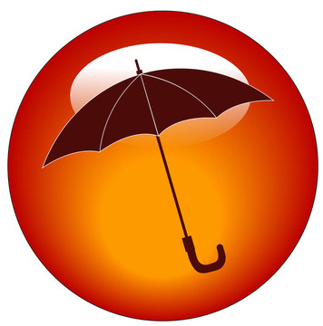 红色雨伞网页按钮或图标-多雨天气概念