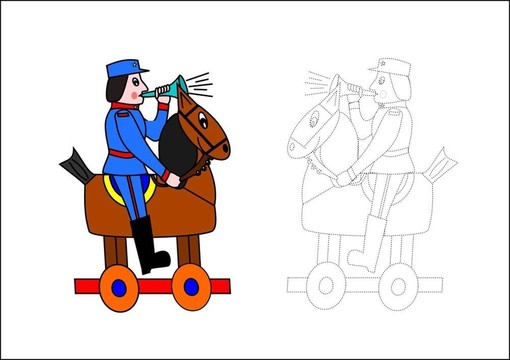 著色書馬和士兵