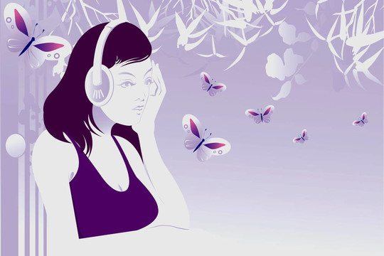 花背景聽音樂的女士
