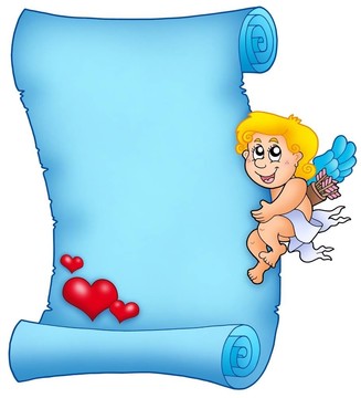 Cupid拿著Velentine的羊皮紙