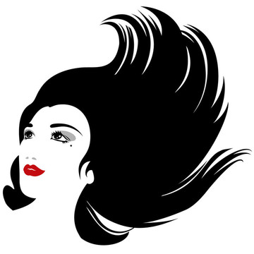 孤立的女人與流動(dòng)的頭發(fā)剪影