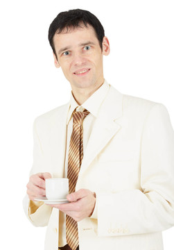 年輕商人帶著一杯茶