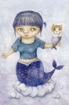 胖人魚女孩和貓魚
