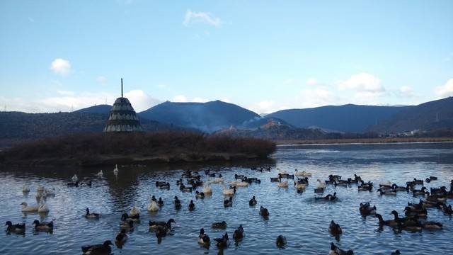 香格里拉松贊林寺湖邊