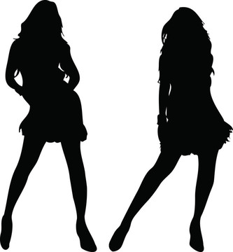 2性感女人剪影在白色背景。