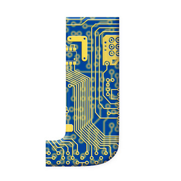 一封來(lái)自電子技術(shù)電路板字母的白色背景- J