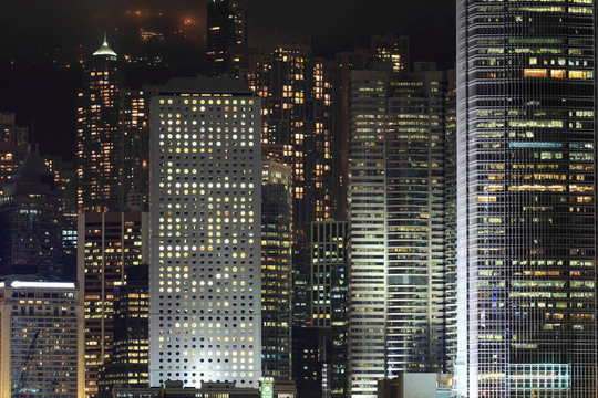 香港夜間商業(yè)建筑細(xì)節(jié)