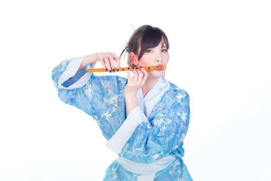 藍(lán)色和服的藝妓