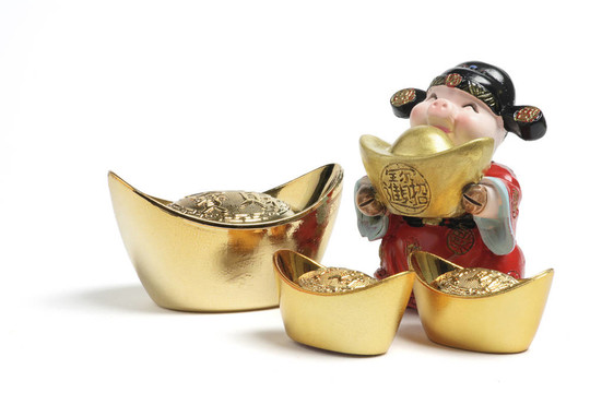 財(cái)神雕像與金元寶