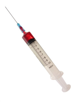 針頭和紅色液體注射器