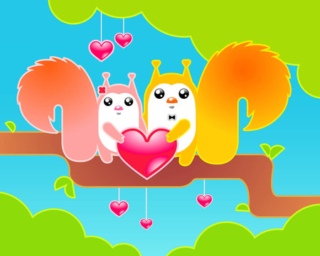 可愛的小動物，五顏六色的插圖