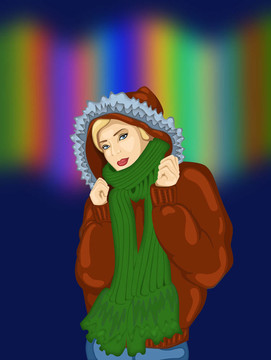 一個穿著溫暖冬天夾克的女孩的插圖