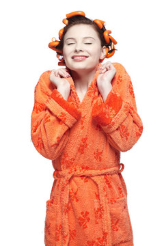 女孩在橙色