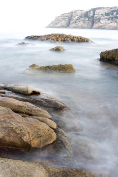 巖海岸背景長曝光