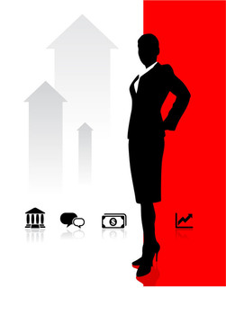 商業(yè)婦女背景與銀行和金融圖標(biāo)