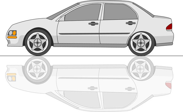 具有反射的白色轎車