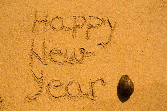 在沙灘上快樂的新年