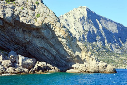 夏天多巖石的海岸線