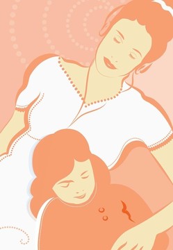 媽媽和女兒正在聽音樂