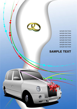 婚禮白色轎車。插畫