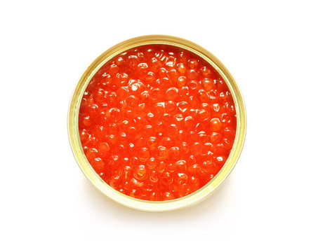 在打開(kāi)的金屬容器紅魚(yú)子醬