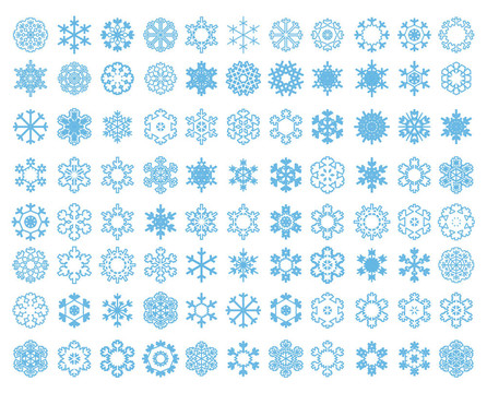白色背景上的藍色雪花。一個插畫