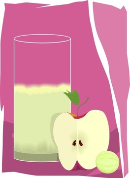 玻璃杯里的蘋(píng)果和果汁