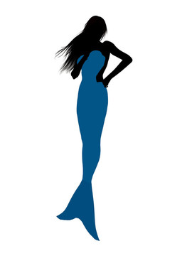 小美人魚剪影插畫