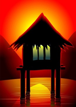 太陽(yáng)背景的海灣表