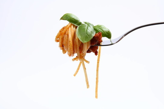意大利面肉醬在叉