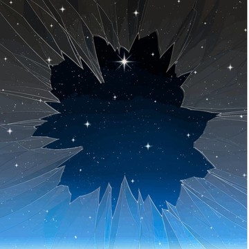 明亮的明星通過破碎的窗口