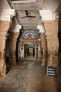 印度神廟內(nèi)。斯蘭甘納薩斯瓦米寺寺。蒂魯吉拉帕利（Trichy）；泰米爾納德邦；印度