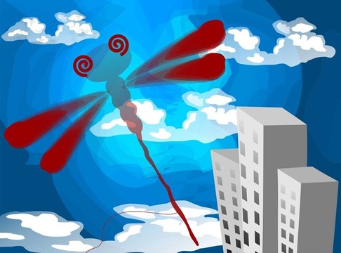 數(shù)碼繪畫一只龍飛在天空。