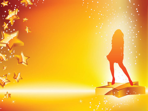 女孩跳舞的明星黃色傳單。