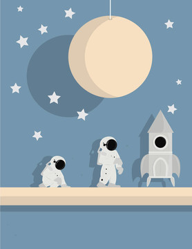 星空背景下的宇航員船