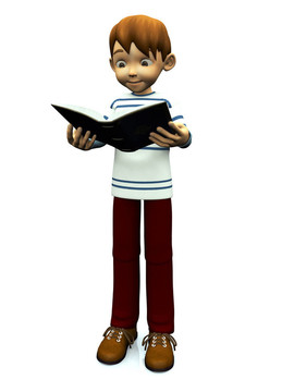 可愛(ài)卡通男孩讀書(shū)。