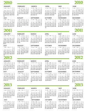 日歷2010；2011；2012；2013