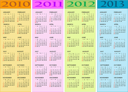 日歷2010；2011；2012；2013