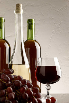 酒厂仍然生活在与红葡萄酒和白葡萄酒的玻璃