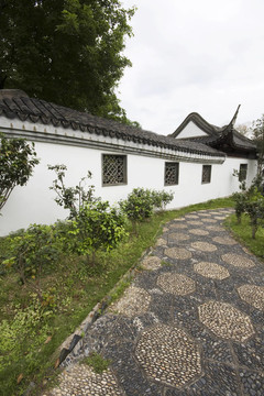 有樹和植物的寬中國(guó)式花園