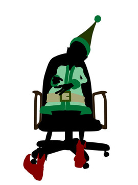 圣誕精靈坐在椅子上剪影插圖