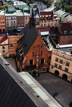 Cracow旧城的鸟瞰图；波兰。