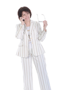 穿白衣服的女商人講電話